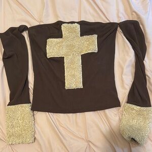 Brown and Cream Women's Top with Cross Design